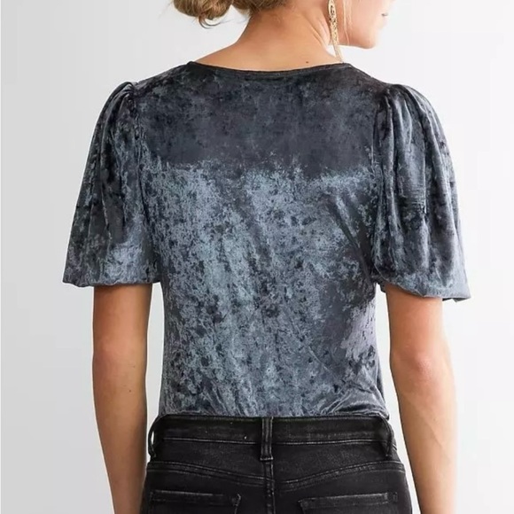 5. NWT Free People Don't You Wish Blue Velvet Body Suit Small - Picture 4 of 5